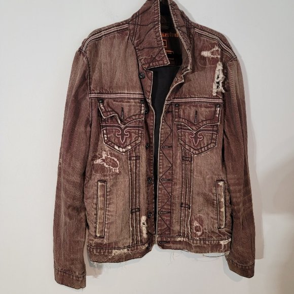 Rock Revival Other - Rock Revival Luciano 18 Burgundy Distressed Jean Jacket Denim Streetwear - Sz XL